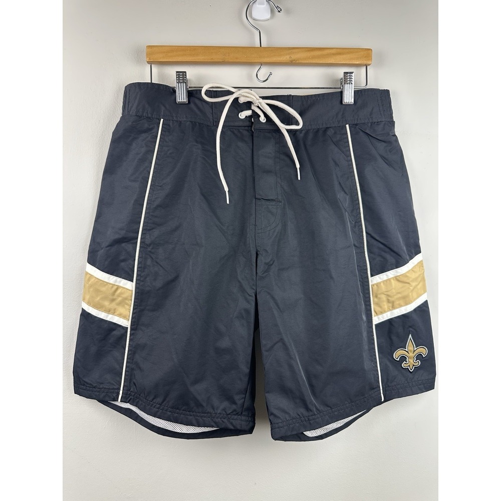 New Orleans Saints Shorts Swim Trunks Mens L 33 Black NFL Football Stretch